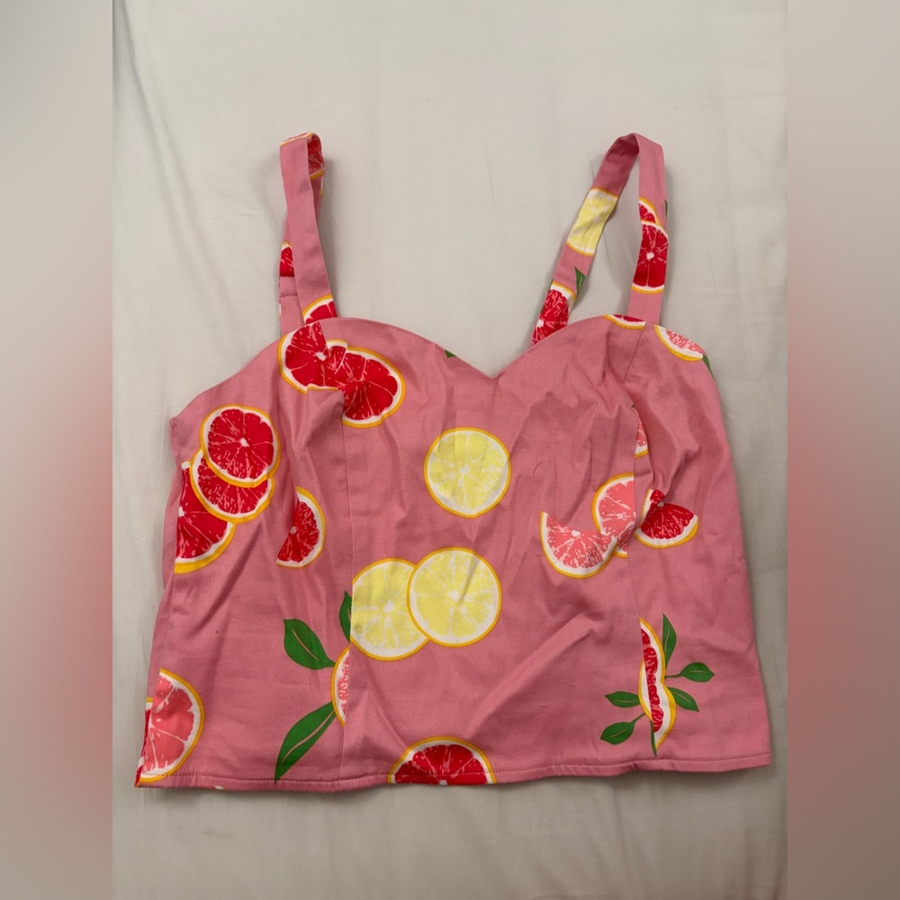 Collectif Pink Citrus Print Crop Top with Detachable Straps